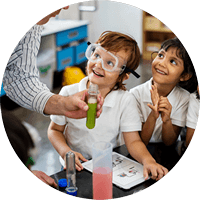 kindergarten kids during an experiment